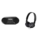 Sony ZS-RS60BT CD und USB Bluetooth Boombox/Radiorekorder (NFC, Mega Bass, UKW Radio) schwarz & MDR-ZX110 Faltbarer Bügelkopfhörer, schwarz