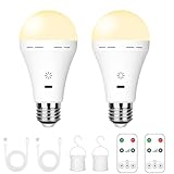 BOBOPAI USB-C Wiederaufladbare Glühbirne Mit Fernbedienung, 7W E27 Smart Akku Batterie LED Glühbirne, Touch Control Dimmbare, Mit Timing-funktion, Outdoor Camping Notlicht Mit Haken,3000k/2 pack