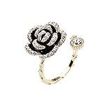 MEITING 2022 Neue Schwarze Rose Ringe mit Diamanten Offener Blume Verstellbarer Ringe Öffnung Einstellbar Offene Finger Ringe Mode Einfacher Schmuck Valentinstagsgeschenk Ringe