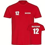 VIMAVERTRIEB® Kinder T-Shirt Bayern - Trikot Nr. 12 - Druck:weiß - Shirt Jungen Mädchen Fußball Fanshop Fanartikel - Größe:152 rot