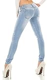 Trendstylez Damen Slim Fit Stretch Röhren Skinny Middle Waist Push Up Jeans in Light Blue J4414 Größe 36