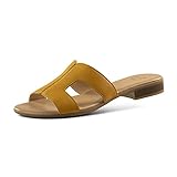 Jatarea Damen Slide Sandal – Bequeme & Weiche Premium Leder Slide Sandalen – Einfache Kunstleder Riemen – Offene Zehen Flache Sandalen für Damen – Ideal für drinnen und draußen
