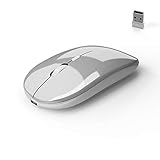 Lacerto® | Kabellose wiederaufladbare Maus, 2.4G Wireless + Bluetooth 5.0 | für Computer, Tablet, Laptop, Smartphone | Stabile Verbindung, leises Klicken, 800/1200/1600 DPI | Farbe: Silber
