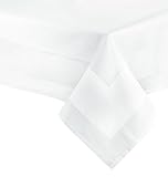 ZOLLNER Damast Tischdecke, 130x220 cm, Baumwolle, Atlaskante, weiß
