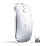 inphic Bluetooth Maus, Silent wiederaufladbare Maus kabellos 3-Modus (Bluetooth 5.0/4.0+2.4G), 1600 DPI Bluetooth Funkmaus Mouse Wireless für Mac, Laptop, Android Tablet, PC, silbern