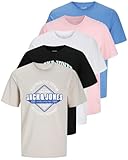 JACK & JONES Herren 5er-Set T-Shirts in verschiedenen Styles, Prints und Farben aus Baumwolle (Big Size Mix 7, 4XL)
