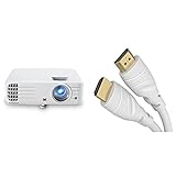 Viewsonic PX701HD 3D Heimkino DLP Beamer (Full-HD, 3.500 ANSI Lumen, 2X HDMI, 10 Watt Lautsprecher, 1.1x optischer Zoom) weiß & KabelDirekt – 15 m – weißes 4K HDMI-Kabel (weiß)