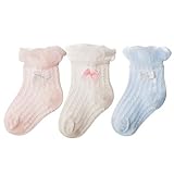 DEBAIJIA 3 Paar Baby Atmungsaktive Mesh-Socken Kurze Rüschensocken Stretch Spitze Weich Süß Bequem für 0-5 Jahre alt Jungen Mädchen Frühling Sommer Herbst