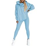 Trainingsanzug für Damen, Winter, Sportanzüge für Damen, langärmlig, kurvig, Langarm, Sweatshirt, zweiteilig, warm, lässig, sportlich, Komplett-Set mit Kapuze und Jogginghose für Jogging, Training,