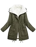 Yuson Girl Wintermantel Damen Winterjacke Parka Lang Winterparka Fleece Gefüttert Herbst Winter Kurzmantel Warm Jacke Elegant Dicke Fleecejacke Outdoor Baumwolle Mantel mit Tasche(Armeegrün, XL)