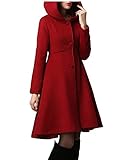 Onsoyours Rot Taschen Langarm Elegant Wollmantel mit Kapuze Damen Ausgestellter Mantel Kleider Wintermantel Outwear M