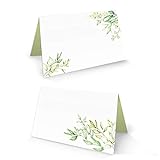 Logbuch-Verlag 100 Tischkarten weiß grün - Zweige Eukalyptus Blätter - Tisch Karten Kärtchen Namensschild Tischordnung Hochzeit Geburtstag