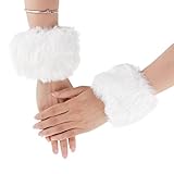Yolev 1 Paar Pulswärmer Kunstpelz Armstulpen Warmers Handgelenk Manschetten für Damen Mädchen Winter Weihnachts Dekoration (Weiß)