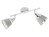 WOFI Design Deckenstrahler Zoom Chrom glänzend mit Lampenschirmen aus grauem Stoff - 2 Spots schwenkbar E14-Fassung - Deckenbeleuchtung für I