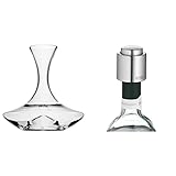 WMF Weindekanter mit Hohlboden 1,5l, Glas, Dekantierflasche für Rotwein, Weinbelüfter, pflegeleicht, formschön, edel, hochwertig & Clever&More Weinverschluss mit Aufschrift, W
