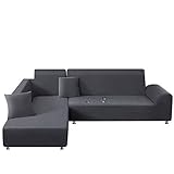TAOCOCO Sofa Überwürfe Sofabezug Elastische Stretch Wasserdicht Sofa Abdeckung für L-Form 2er Set mit 2 Stücke Kissenbezug (3 Sitzer+3 Sitzer, Grau)