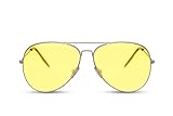 Cheapass Sonnenbrille Piloten-Brille Silber Gelb Getönt-e Linsen UV-400 Cat-2 Festival-Brille Damen Frauen