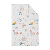 s.Oliver Kinderdecke 100x150 cm - Polyesterflausch Decke, warm & waschbar, Kuscheldecke Regenbogen und Einhorn Kinder weiß b
