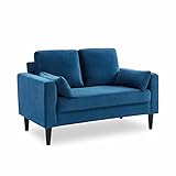 Alice's Home - Sofa aus blauem Samt - Bjorn - Sofa 2-Sitzer fest gerade Beine Holz skandinavischer Stil