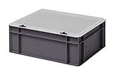 Design Eurobox Stapelbox Lagerbehälter Kunststoffbox in 5 Farben und 16 Größen mit transparentem Deckel (matt) (grau, 40x30x15 cm)