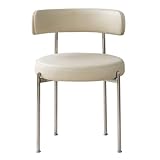 Esszimmerstuhl, Mid-Jahrhundert Küche Stuhl, Küche Esszimmer Stuhl, Gebogene Rückenlehne Runde PU-Leder gepolstert Boucle Lounge Stuhl mit Metallbeinen für Wohnzimmer, S