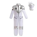 Lito Angels Astronaut Raum Raumfahrer Raum Raumanzug Kostüm Verkleidung mit Helm für Kinder Mädchen und Jungen Größe 6-8 Jahre 122 128, Weiß (Tag-Nummer 130)