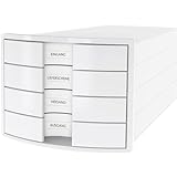 HAN Schubladenbox IMPULS 2.0 mit 4 geschlossenen Schubladen für DIN A4/C4 inkl. Beschriftungsschilder, Auszugsperre, möbelschonende Gummifüße, Design in premium Qualität, 1012-12, weiß