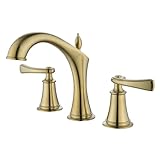 Waschtischarmatur mit Zugstange Gebürstetes Gold Zweigriffmischer Waschbecken Wasserhahn mit Zugstange Bad Waschbeck