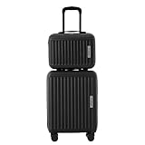Weavelife 2er Kofferset, Mittel Hartschalen-Koffer und klein Koffer Kosmetiktasche, Trolley Rollkoffer, Reisekoffer, Handgepäck, 4 Rollen, ABS-Material, TSA-Schloss, M-56 cm, S-36 cm, Schw