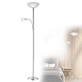 bmf-versand® Stehlampe Wohnzimmer mit Leselampe - Stehleuchte Beweglicher Lesearm - Deckenfluter Leseleuchte - Wohnzimmerlampe Stehend Glas und Nickel - Höhe 178 cm