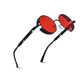 besbomig Klassische Retro Sonnenbrille Polarisiert Unisex Steampunk Brille - Steampunk Runde Sonnenbrille Metallrahmen UV400 Schutz Sonnenbrille Damen Herren Goggle Rave Brille