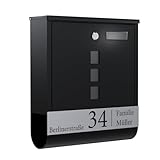 Bl4ckPrint Premium Briefkasten Anthrazit - Postkasten Zeitungsfach Sichtfenster personalisiert mit Familienname Straße und Hausnummer - hochwertiger Wandbriefkasten p