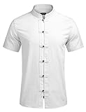 COOFANDY Herren Hemd Kurzarmshirt Leinenshirt aus Baumwollmischung Kurze Kragen Regular Fit Freizeit Leicht Sommer Leinenhemd für Männer