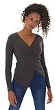 Jela London Damen Sweatshirt Wickeloptik V-Ausschnitt Zipfel Stretch, Dunkelgrau 38-40 (XL/XXL)