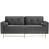 VASAGLE 3-Sitzer Sofa, Couch für Wohnzimmer, Bezug aus Samt, für Wohnungen, kleinen Raum, Holzgestell, Metallbeine, einfacher Aufbau, modernes Design, 183 x 78 x 88 cm, grau LCS001G01