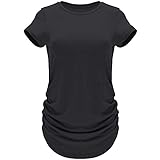 GO HEAVY Damen Multifunktions Fitness Sport T-Shirt Kurzarm Yoga Gym Sportshirt Crew-Neck Atmungsaktiv Schwarz M