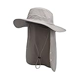 Magracy Outdoor Herren UPF 50+ Sonnenschutz Safari Hut mit Nackenklappe breite Krempe Sonnenhut Gr. Einheitsgröße, hellgrau