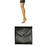 FALKE Set Hosiery Bag und Stay Ups Matt Deluxe 20 Denier Größe S-L Damen schwarz hautfarbe viele weitere Farben Strumpftasche Stay Ups ohne Muster transparent matt dünn als Geschenk