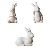 SM SunniMix 3 Stücke Keramik Kaninchen Figur Weiß Ostern Statue Home Bücherregal