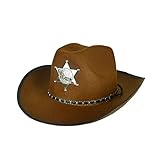 ANFUTON Cowboy Sheriff Hut Kostüm Verkleidung, Neuheit Cowboy Westernmützen mit Fünf-Sterne-Halloween-Cosplay-Party-Kostüm für Frauen, coffee, Einheitsgröße