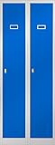Kleiderspind Stahlspind Garderobenschrank Spind Pulverbeschichtung Flügeltüren, Lüftungsschlitzen, 2 Abteile Trennwand 180 cm x 60 cm x 50 cm (H x B x T) (grau/blau)