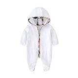 Baby Strampler Jungen Neugeborene Reißverschluss Langarm Kapuzenoverall Fuß-Pyjama Weiß 0-3 Monate/59