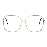 KAEOISFU übergroße Quadratische Gold Lesebrille 1,5 Damen und Herren, Große blaulichtfilter brille Lesebrillen, Mode Große Gläser Metall Computer Leseb