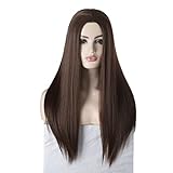 TANTAKO®Damen Braun Perücke Lange Glatte Haar Perücken Für Frauen Synthetische Mittelteil Perücken Dunkelbraune Perücke