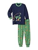CALIDA Kinder Pyjamaset Toddlers Scooter, grün aus 100% Baumwolle, Design mit rollerfahrenden Tieren, Größe: 80