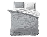 Sleeptime 100% Baumwolle Bettwäsche 200cm x 200cm Weiß/Grau - weich & bügelfrei Bettbezüge mit Reißverschluss - zweifarbiges Bettwäsche Set mit 2 Kissenbezüge 80cm x 80cm