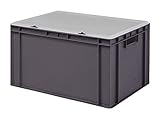 Design Eurobox Stapelbox Lagerbehälter Kunststoffbox in 5 Farben und 16 Größen mit transparentem Deckel (matt) (grau, 60x40x33 cm)