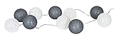 levandeo 10er Lichterkette LED Kugeln Lampions Baumwolle Weiß Grau Cotton Girlande Deko Cottonballs