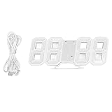 BuyWeek 3D LED Wanduhr, Weiß Rahmen Digitale Wecker Moderne Digital LED Uhr Timer mit Temperaturanzeige für Zuhause, Wohnzimmer, Dekoration(Blau)