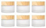 30ml Kosmetikbehälter mit Bambusdeckel, 6 Stück Cremedose Leer Glas Tiegel für Cremes Makeup Speicher Kosmetik Cremes Lotionen ätherische Öle